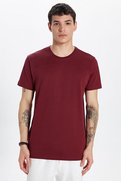 Tudors Μπλουζάκι Unisex Slim Fit Slim Fit 100% βαμβακερό μαλακό μπορντό με λαιμόκοψη