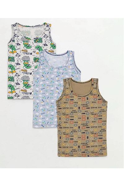 Beyaz Gelincik Underwear Boy's Cotton Patterned Undershirt 3-Pack