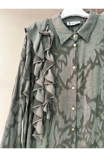 Otto Cupra Fabric Suit with Shoulder Ruffles