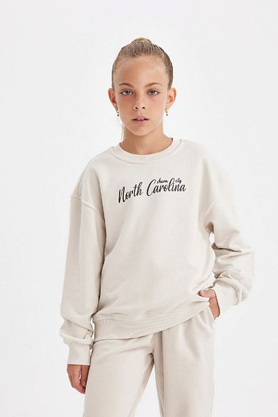 DeFacto Girl's Crew Neck Printed School Sweatshirt C7763A824Au