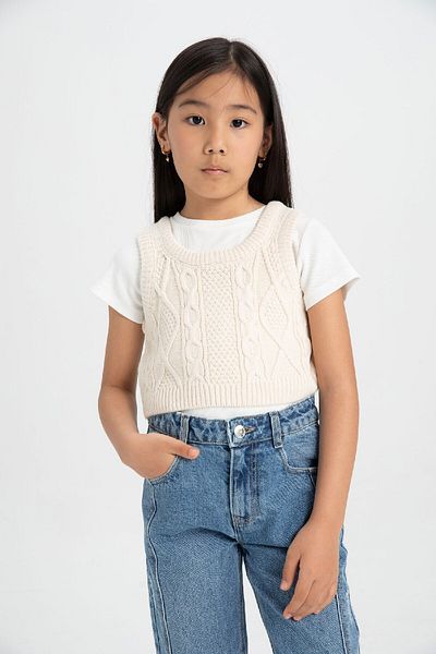 DeFacto Girl's Knitted Patterned Crop Knitwear Sweater C6931A824Au