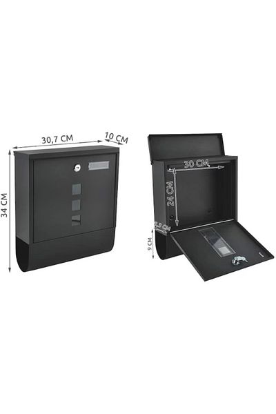 Malatec Mailbox, Malatec, metal, with newspaper compartment, anthracite gray, 10x30.7x34cm