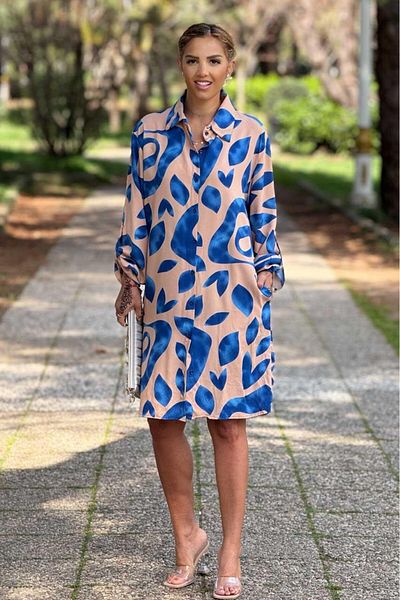 Nevin Kaya Moda Φόρεμα πουκάμισο σε κρεμ χρώμα Midi μήκους 100% βαμβακερή βισκόζη