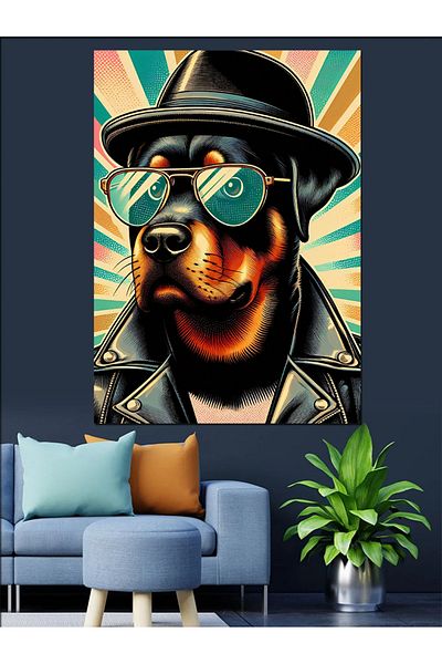 Tablomega Dog with Hat and Glasses Decorative Canvas - Mdf Wooden Painting