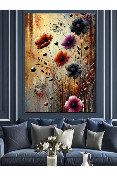 Tablomega Colorful Wild Flowers Decorative Canvas - Mdf Wooden Painting