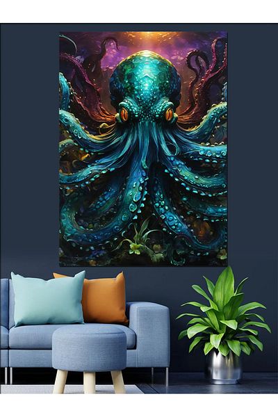 Tablomega Pânză decorativă Angry Blue Octopus - Lemn MDF