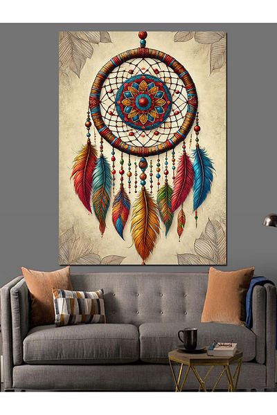 Tablomega Dream Catcher from Feathers Decorative Canvas - Mdf Wooden Painting
