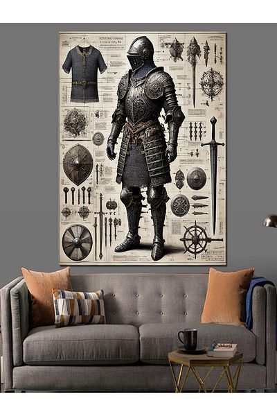 Tablomega Medieval Armored Warrior Decorative Canvas - Mdf Wooden Painting
