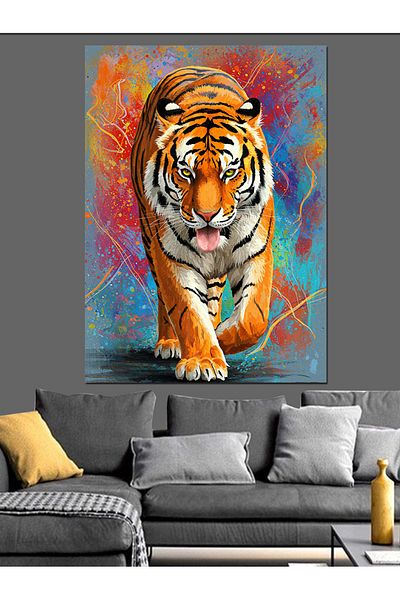 Tablomega Διακοσμητικός καμβάς Tiger and Bright Colors - Ξύλινος πίνακας MDF
