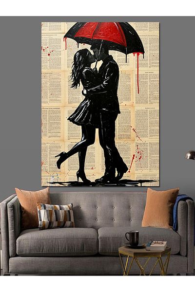 Tablomega Romantic Love Decorative Canvas with Umbrella - Mdf Wooden Painting