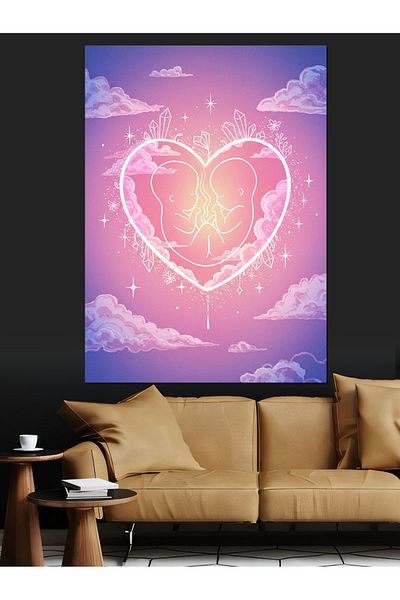 Tablomega Pink Heart and Baby Decorative Canvas - Mdf Wooden Painting