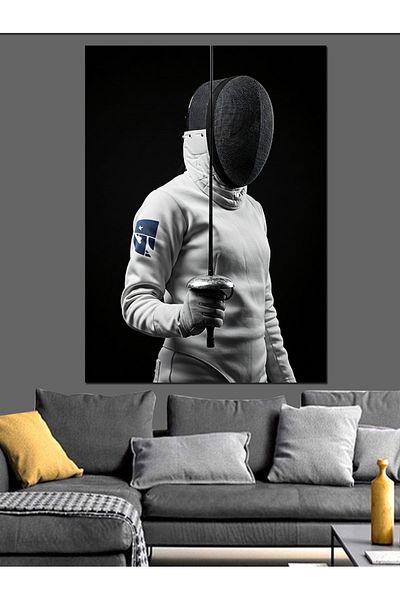 Tablomega Fencer and Protection Mask Decorative Canvas - Mdf Wood Painting