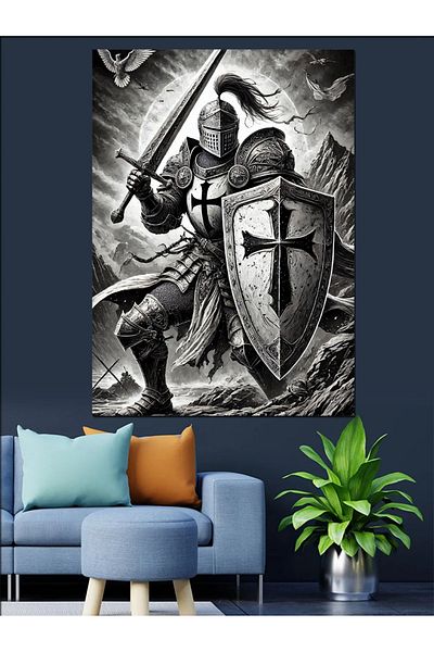 Tablomega Knight Sword and Shield Decorative Canvas - Mdf Wooden Painting