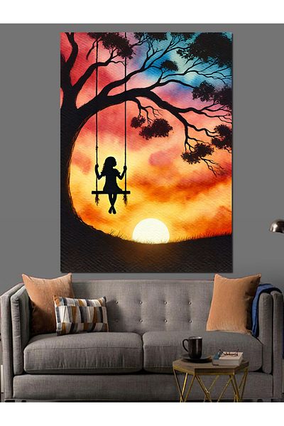 Tablomega Sunset on a Swing Decorative Canvas - Mdf Wooden Painting