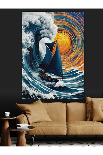 Tablomega Battle with Waves Decorative Canvas - Mdf Wooden Painting