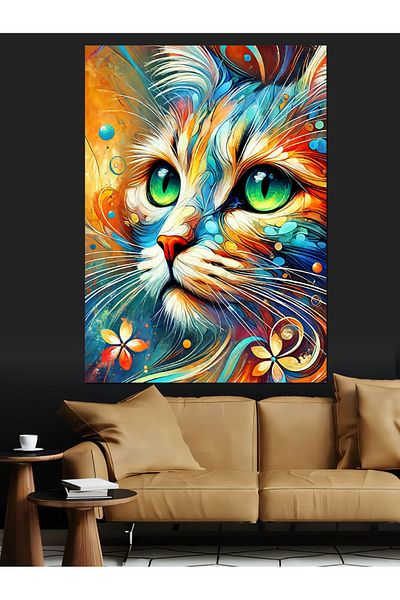 Tablomega Floral Cat Portrait Decorative Canvas - Mdf Wooden Painting