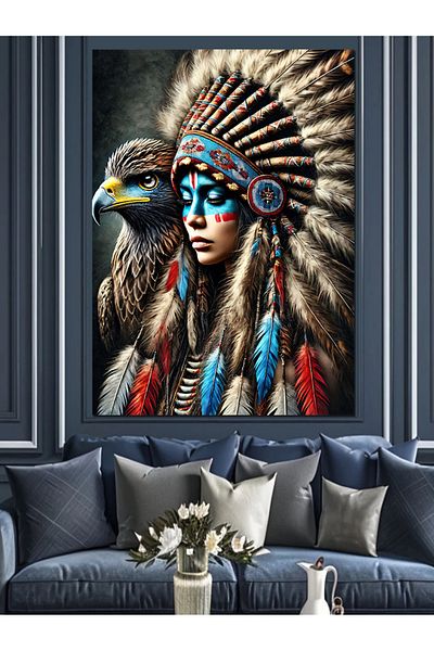 Tablomega Pânză decorativă Indian Woman și Spiritul Vulturului - Lemn MDF