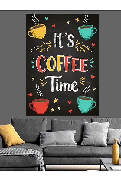 Tablomega It's Coffee Time and Colorful Cups Decorative Canvas - Mdf Wooden Painting