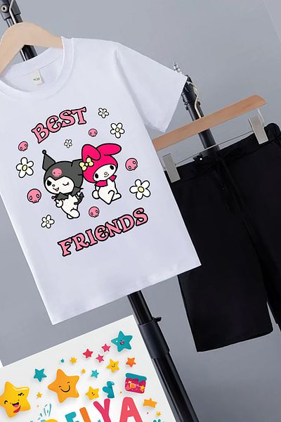 Belya Kids Wear مجموعة علوية سفلية صيفية منقوشة بتصميم أفضل الأصدقاء من Kuromi