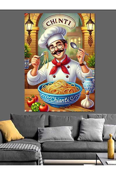 Tablomega Pasta Maker Italian Chef Decorative Canvas - Mdf Wooden Table