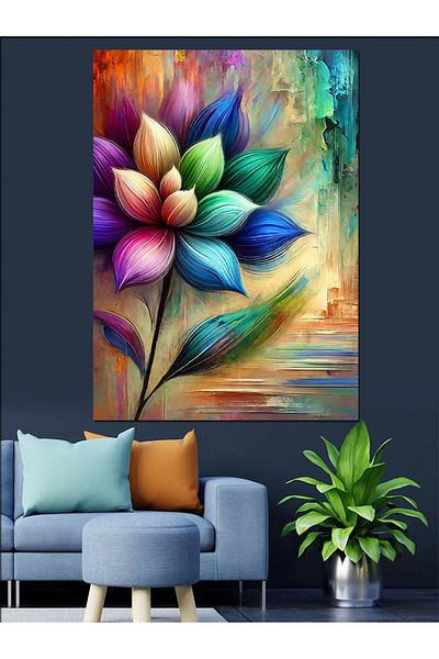 Tablomega Colorful Flowers and Shiny Leaves Decorative Canvas - Mdf Wooden Painting