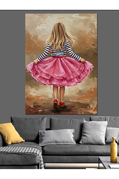 Tablomega Little Girl in Pink Dress Decorative Canvas - Mdf Wooden Painting