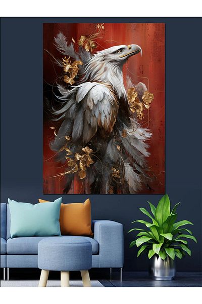 Tablomega Pânză decorativă Gri Vultur și Pene - Lemn MDF