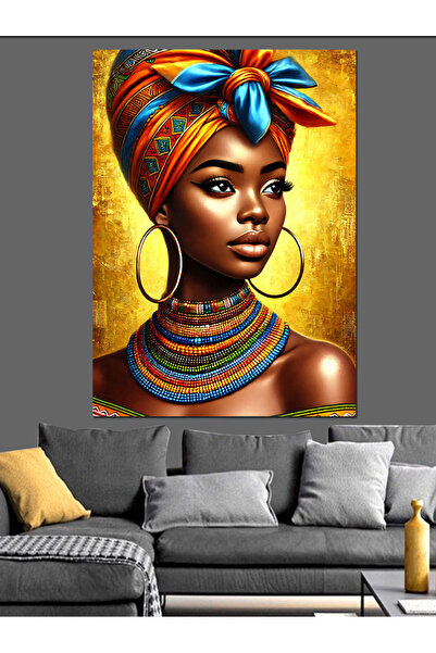 Tablo Mega Afrikalı Kadın Portresi Dekoratif Kanvas - Mdf Ahşap Tablo