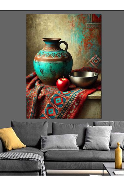 Tablomega Apple and Ceramic Vases Decorative Canvas - Mdf Wood Painting
