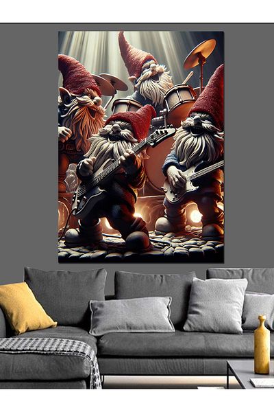 Tablomega Drum and Guitar Playing Gnomes Band Decorative Canvas - Mdf Wooden Painting