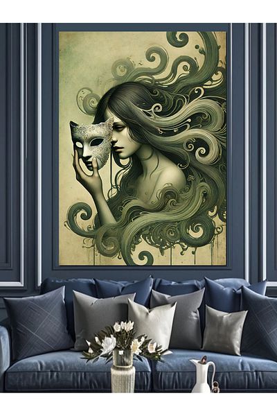 Tablomega Mask and Elegant Woman Portrait Decorative Canvas - Mdf Wooden Painting