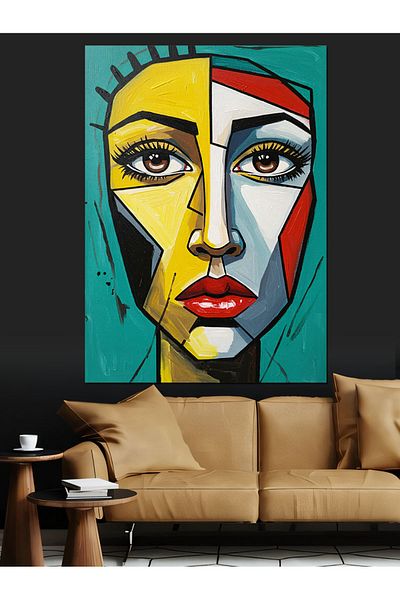 Tablomega Abstract Face and Colorful Patterns Decorative Canvas - Mdf Wooden Painting