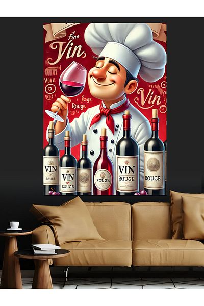 Tablomega Wine Chef and French Elegance Decorative Canvas - Mdf Wood Painting
