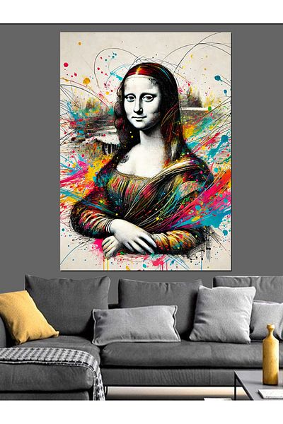 Tablomega Pânză decorativă Mona Lisa și culori abstracte - Lemn MDF
