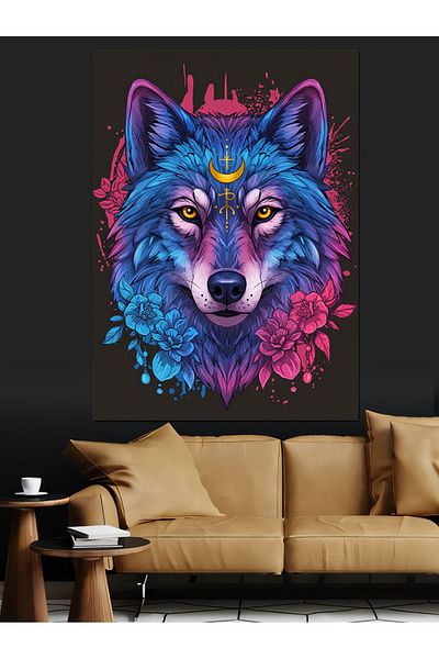 Tablomega Blue Wolf Look Decorative Canvas - Mdf Wooden Painting