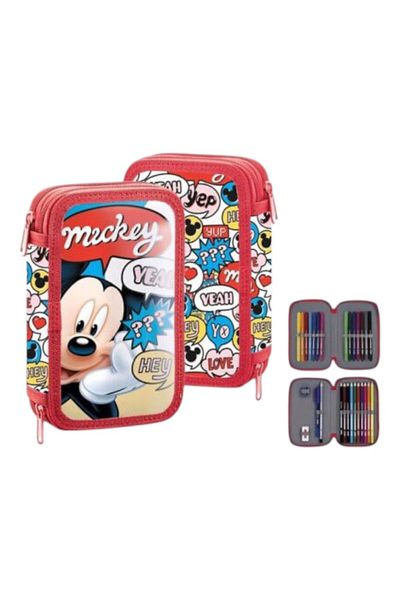 Mickey Mouse Pencil case, 2 compartments, blue, 29 pieces, Mickey Mouse