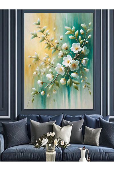 Tablomega White Flowers and Natural Light Decorative Canvas - Mdf Wooden Painting