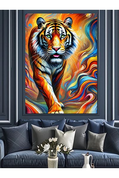 Tablomega Pictură Decorativă Tigru Colorat - Lemn MDF
