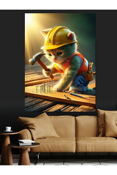 Tablomega Nail Chasing Builder Cat Decorative Canvas - Mdf Wooden Painting