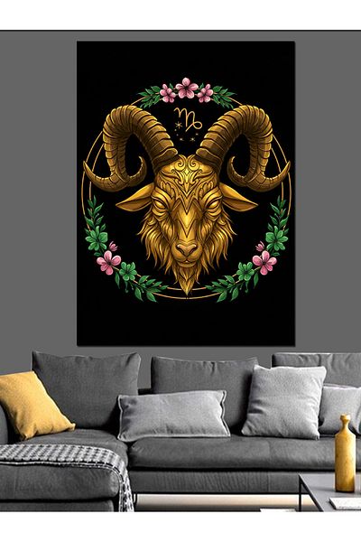 Tablomega Pânză decorativă cu figura de Aries din aur - MDF Lemn