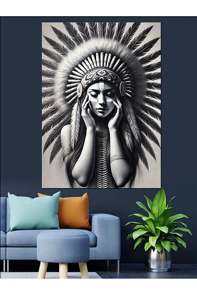 Tablomega Pânză decorativă cu desen de femeie indiánă - Lemn MDF