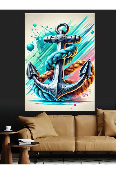 Tablomega Marine Anchor Motif Decorative Canvas - Mdf Wooden Table