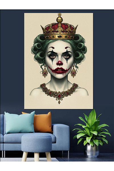 Tablomega Crowned Clown and Mysterious Portrait Decorative Canvas - Mdf Wooden Painting