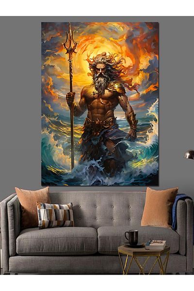 Tablomega Poseidon și valurile la lumina soarelui Pânză decorativă - Lemn MDF