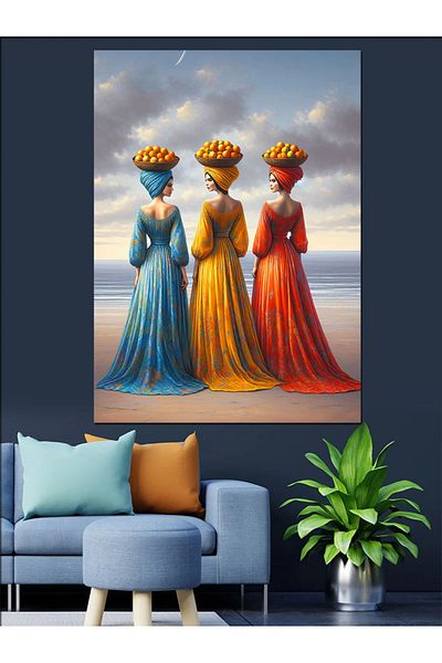Tablomega African Women Carrying Fruits Decorative Canvas - Mdf Wooden Painting