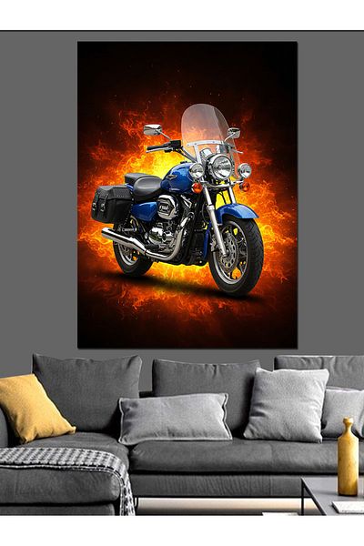 Tablomega Pictură Decorativă Motocicletă Flacără - Lemn MDF