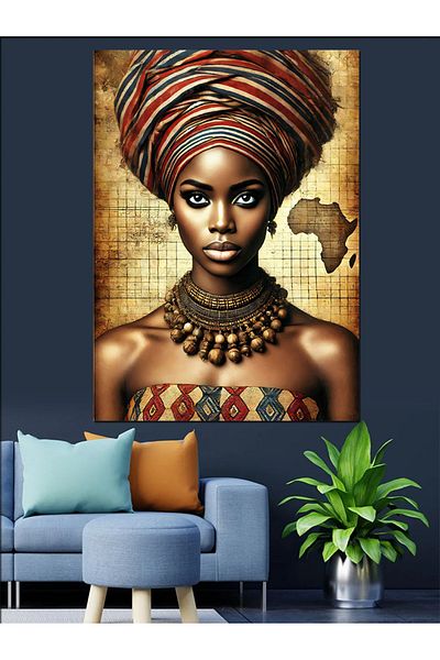 Tablomega African Woman Portrait Decorative Canvas - Mdf Wooden Painting