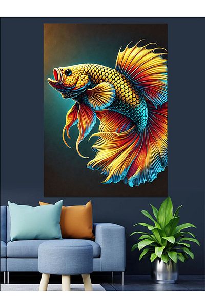 Tablomega Colorful Betta Fish Decorative Canvas - Mdf Wooden Painting
