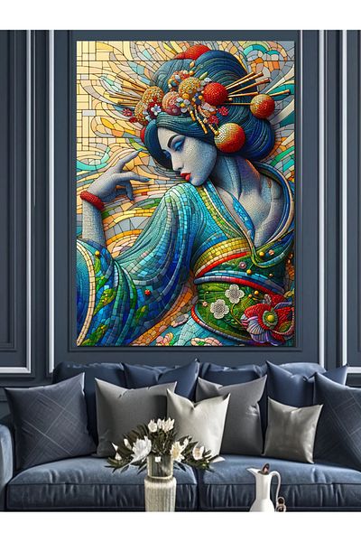 Tablomega Woman in Asian Kimono Decorative Canvas - Mdf Wooden Painting