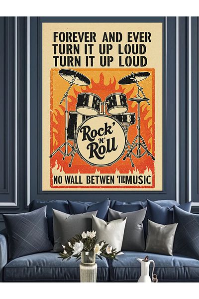 Tablomega Διακοσμητικός καμβάς με πανό Rock'n Roll - Ξύλινος πίνακας MDF